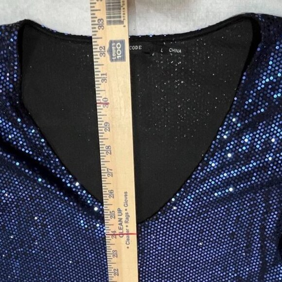 Mind Code Sparkle Sequin Long Sleeve V-Neck Mini Dress Navy Blue L - Picture 4 of 10
